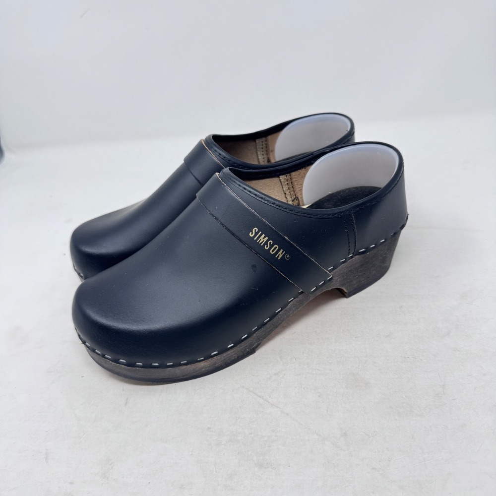 Simson Clogs Black Size 41 Leather Wooden Sole Slip On Nordic Professional